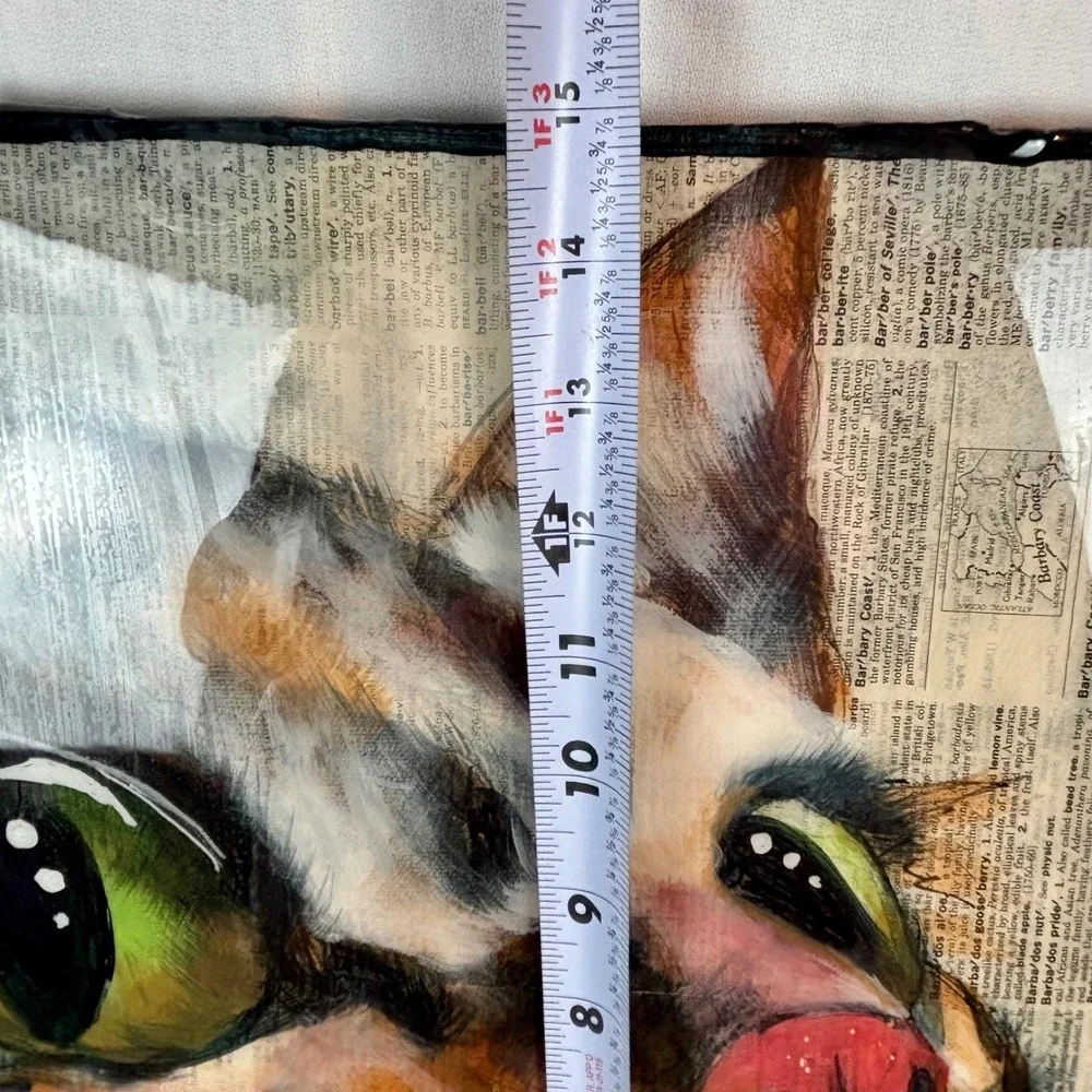 Cat Study Portrait Mixed Media Dictionary Paper Acrylic Resin Finish 12